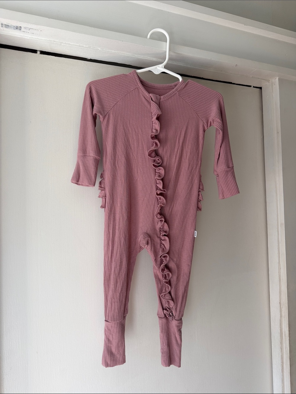 Little Sleepies Ribbed One-Piece with Ruffle Butt - Mauve Pink